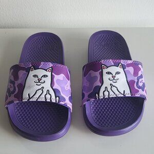 RIPNDIP Lord Nermal Cat Slide purple camo Sandals Men 5 Women 6.5 US